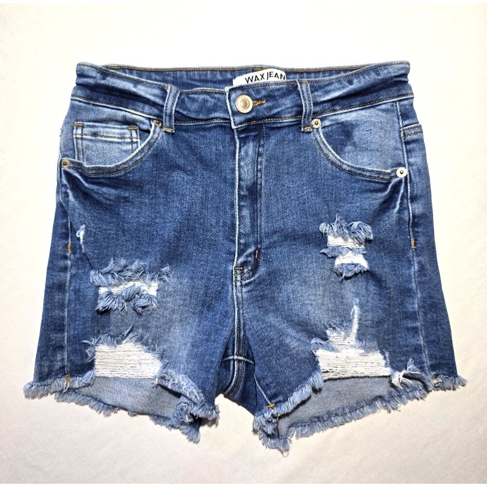 Wax Jean Collection Distressed Denim Shorts Womens L Edgy Cutoff Frayed Ripped